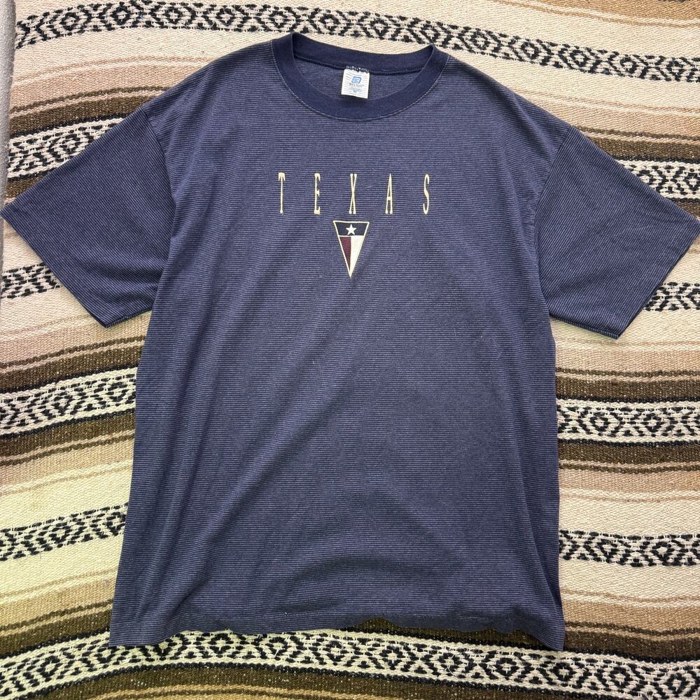 Vintage 90's Belton Navy Blue Texas State Flag Striped Cotton Tee Shirt Sz XL